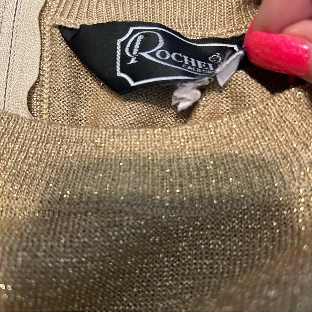 Vintage Rochelle Gold Metallic Short Sleeve Back Zip Top - Picture 9 of 9